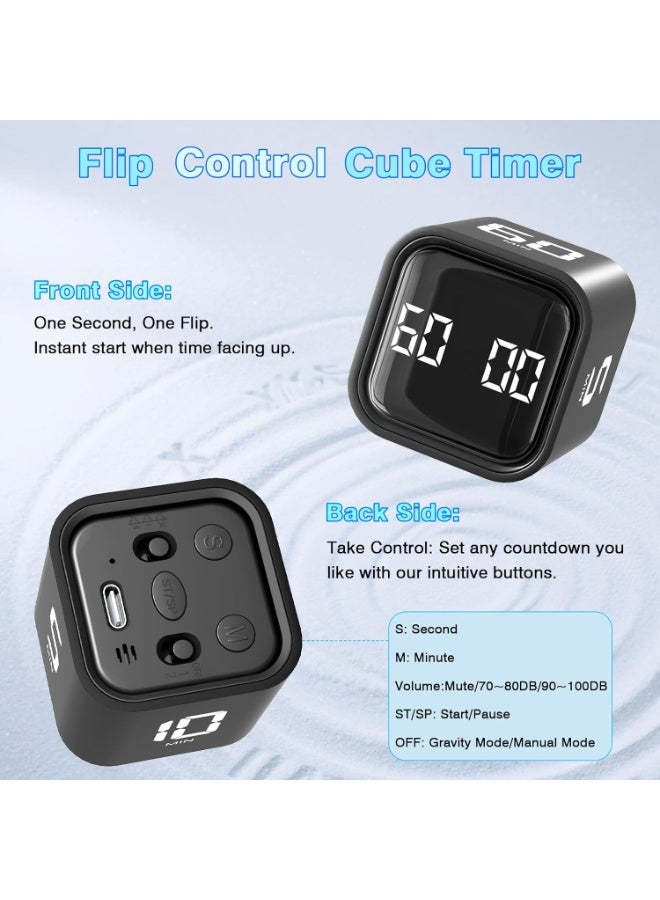 Cube Pomodoro Timer, Desk Productivity Timer 5/10/30/60 Minutes & Custom Countdown, Adjustable & Silent Visual Timer, ADHD Tool Flip Rotating Portable Multi Timers for Study Task Work Kitchen School - Image 2